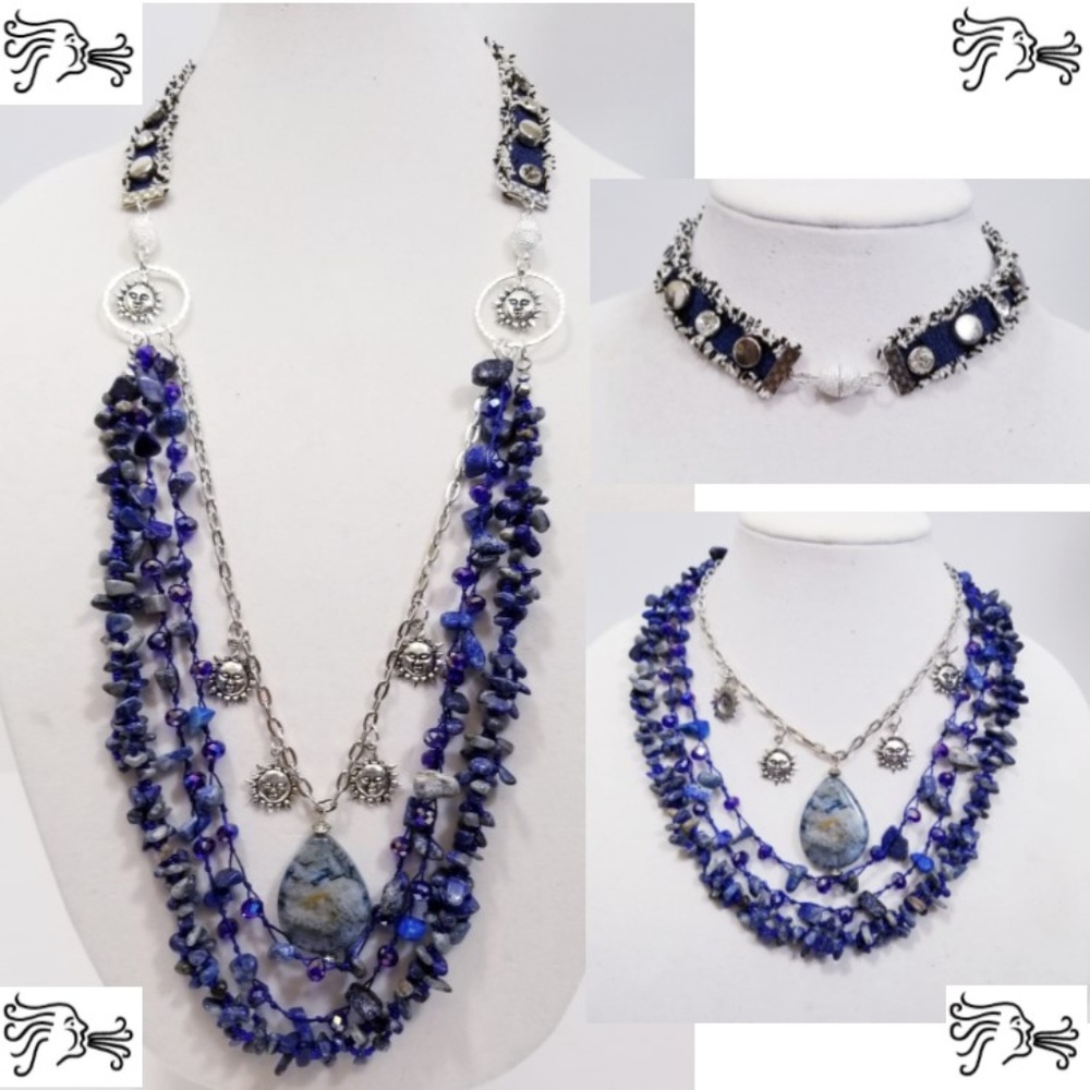 4 Way Multi Wear Necklace Bracelet Blue Sodalite